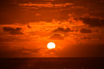 Scenic view of sea against orange sky