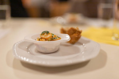 Close-up of food in plate on table