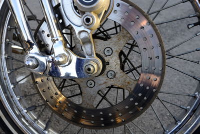 Extreme close-up of motorcycle wheel