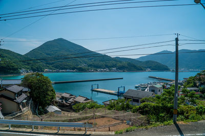 Scenic view of sea and mountains against sky