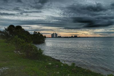 Scenic view of sea against cloudy sky