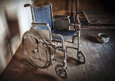 Abandoned cart on tiled floor