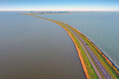 Aerial from the dyke near marken between the gouwzee and the ijsselmeer in the netherlands