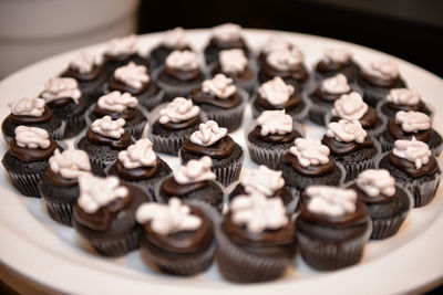 Close-up of cupcakes in plate