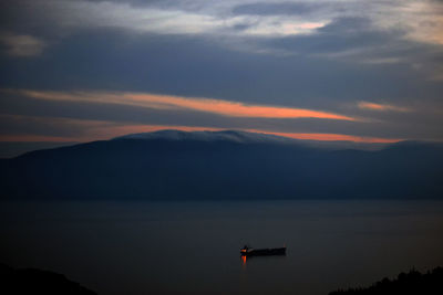 Scenic view of lake against sky at sunset