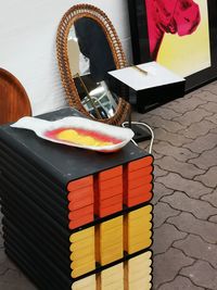 High angle view of colorful candies on table