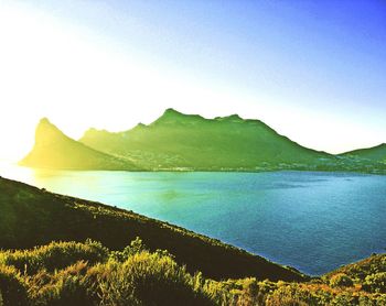 Scenic view of mountains against clear sky