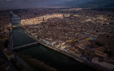 High angle view of buildings in city