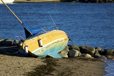 Boats moored in sea