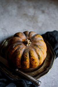 High angle view of pumpkin on table