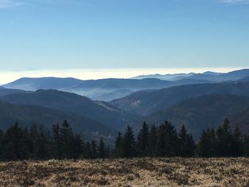 Scenic view of mountains against clear sky