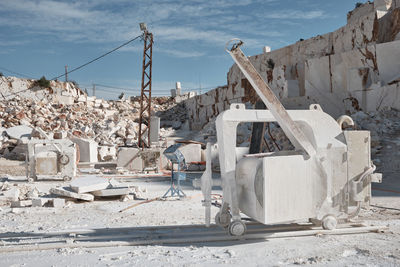 Stone sawing machines at marble quarry. marble cutting factory. mining industry