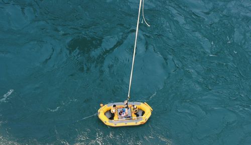 High angle view of sailboat in sea