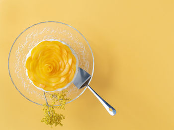 Directly above shot of tea cup on table