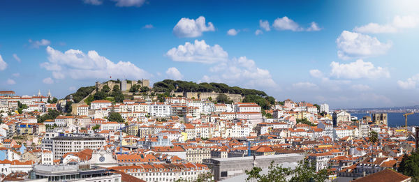 High angle view of townscape against sky