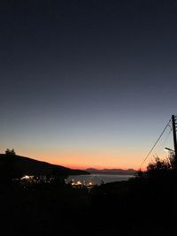 Scenic view of silhouette landscape against clear sky at night