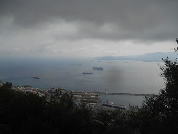 High angle view of sea against cloudy sky