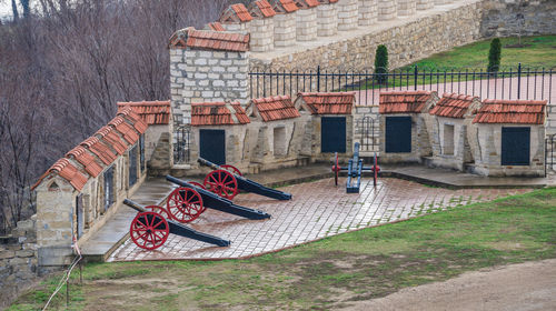 High angle view of clothes drying outside building