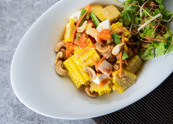 High angle view of meal served in plate