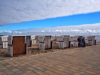 High angle view of people on beach against sky