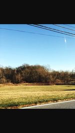 Scenic view of field against clear sky