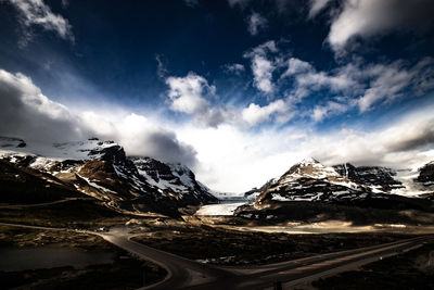 Scenic view of columbia icefield against deep sky