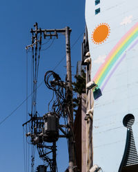 Low angle view of electricity pylon against sky