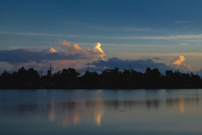 Scenic view of lake against sky during sunset