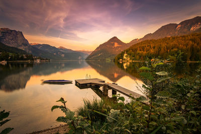 Scenic view of lake against sky during sunset