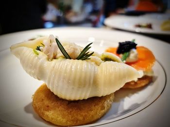 Close-up of sushi served in plate on table