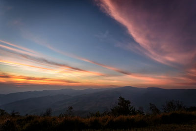 Scenic view of silhouette landscape against sky during sunset