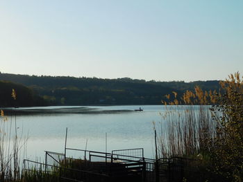 Scenic view of lake against clear sky