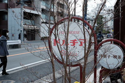 Close-up of bare trees by street