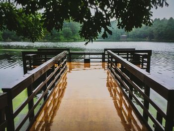 View of footbridge over river
