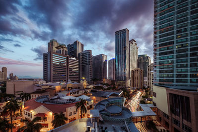 High angle view of buildings in city