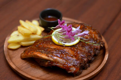 Close-up of food in plate on table