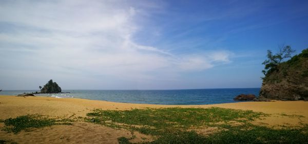 Scenic view of beach and sea against sky