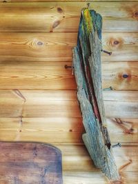 High angle view of wooden table