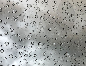 Full frame shot of raindrops on glass window