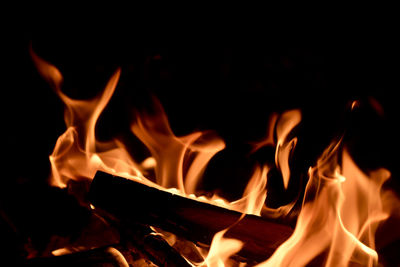 Close-up of fire in the dark