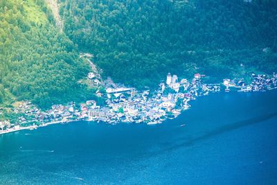 High angle view of boats in sea