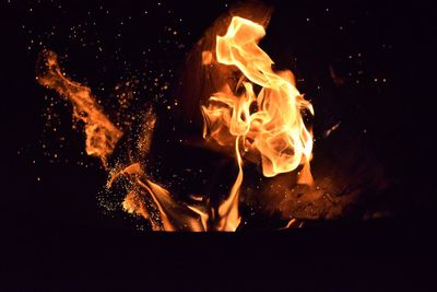 Close-up of fire in the dark