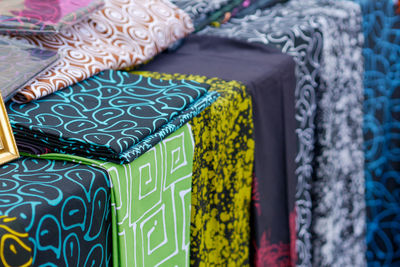 Full frame shot of multi colored textile for sale at market