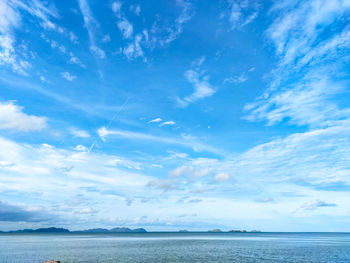 Scenic view of sea against blue sky. seascape natural beauty and cloudy blue sky