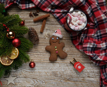 Directly above shot of christmas decorations on table