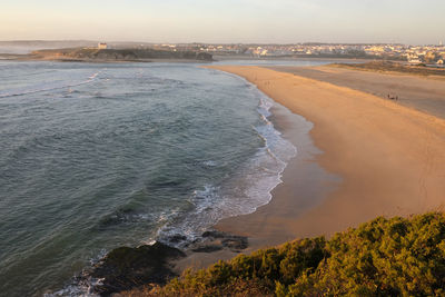 High angle view of sea against sky during sunset