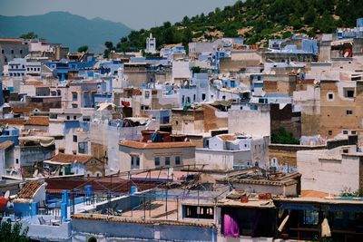 High angle view of buildings in city