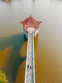 High angle view of bridge over lake