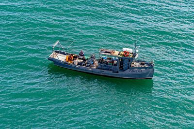 High angle view of ship in water