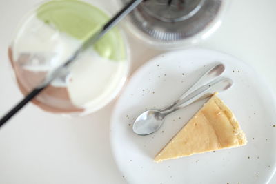 High angle view of ice cream in plate on table